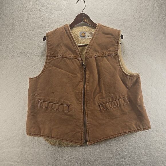 Vintage Carhartt Vest Mens XL Brown 6SV Sherpa Lined Full Zip Canvas - Picture 1 of 11
